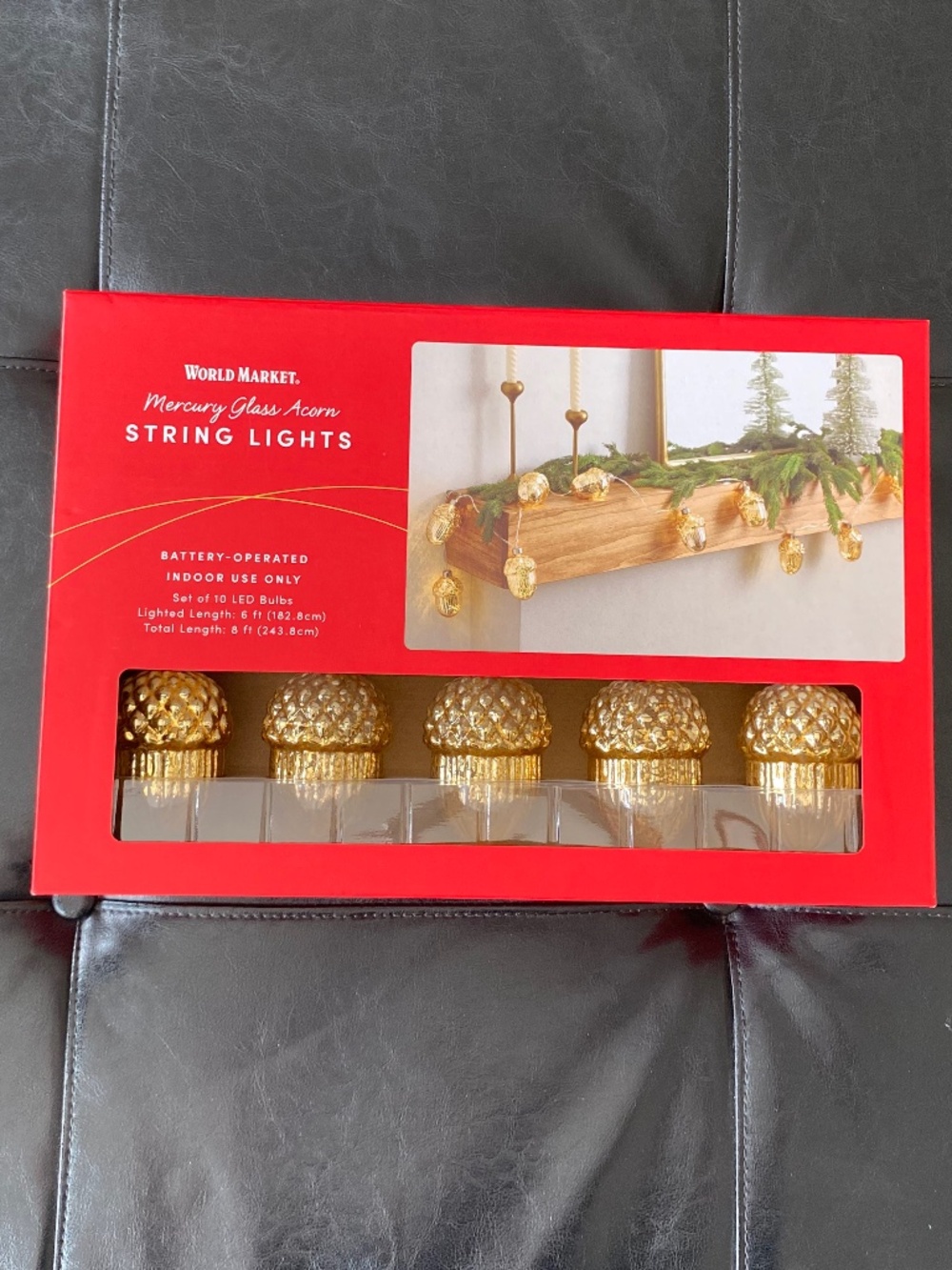 World Market Mercury Glass Acorn String Lights 10 LED Bulbs * NEW IN BOX *